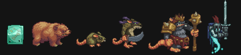 ThomasFrick's tweet photo. Rats, bear, Slime! I just finished the side view of my last monster pack for #DungeonLabyrinth #pixelart #gamedev http://t.co/iZhVf1svxs