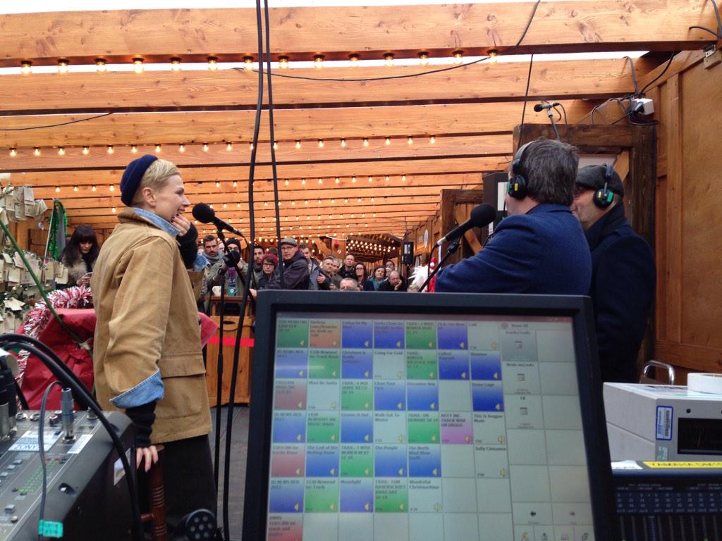 BBCRadMac's tweet photo. 'Backstage': the view from the mixing desk! #SecretGrotto, chatting with Maxine Peake http://t.co/rPCiNs17ce