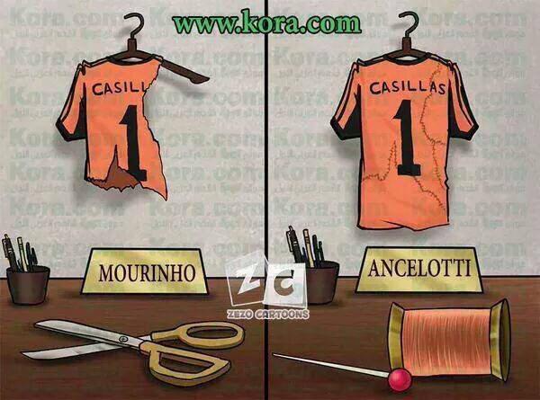 AntiBein's tweet photo. كاريكاتير يبين حالة إيكر كاسياس مع ريال مدريد أيام مورينيو وأنشيلوتي: http://t.co/6ZiLagi849