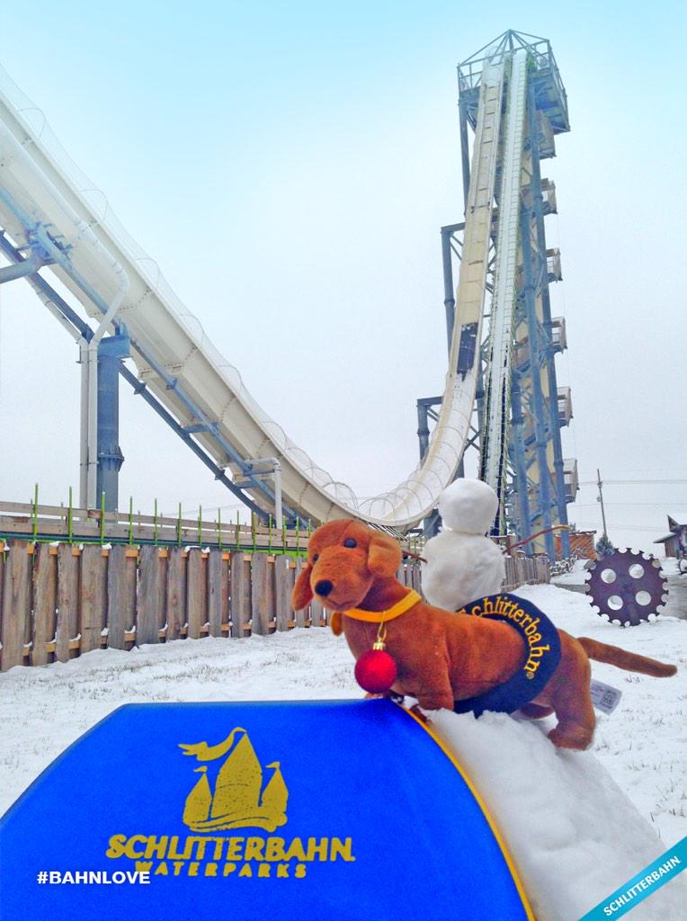 Schlitterbahn's tweet photo. Nothing to see here... Just a Schatze, Snow and the World's Tallest Waterslide! #HappyFriday #RUInsane http://t.co/FgEtnr4cY6
