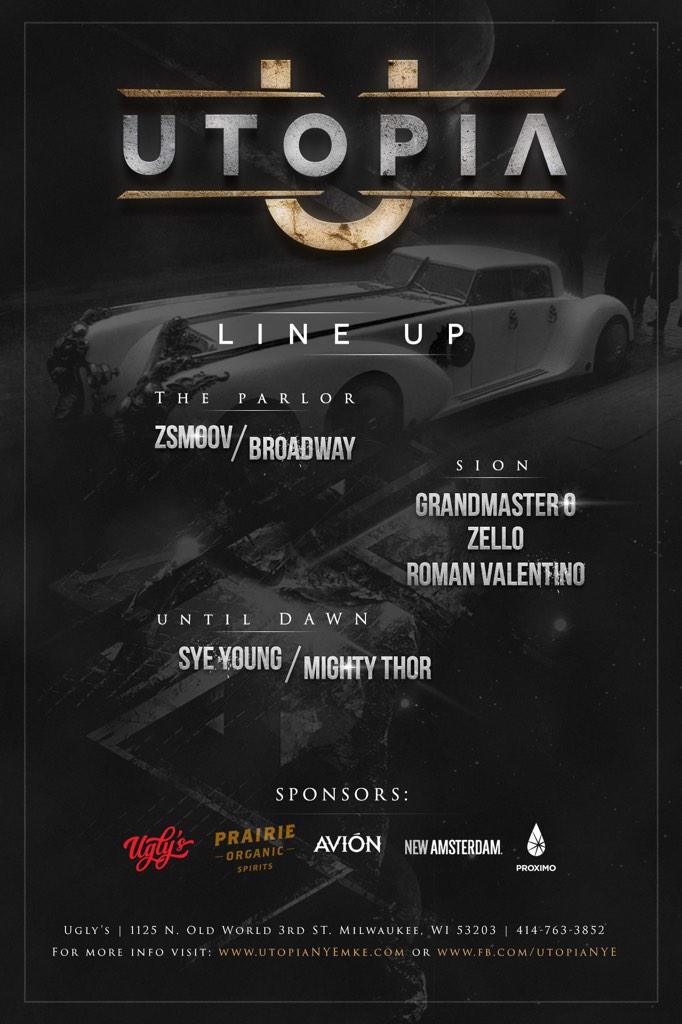 UtopiaMke's tweet photo. S/O to all the DJ's that will be keeping you movin' and groovin' all night. #NYE #NYEMKE #utopia http://t.co/ittBEokTyC