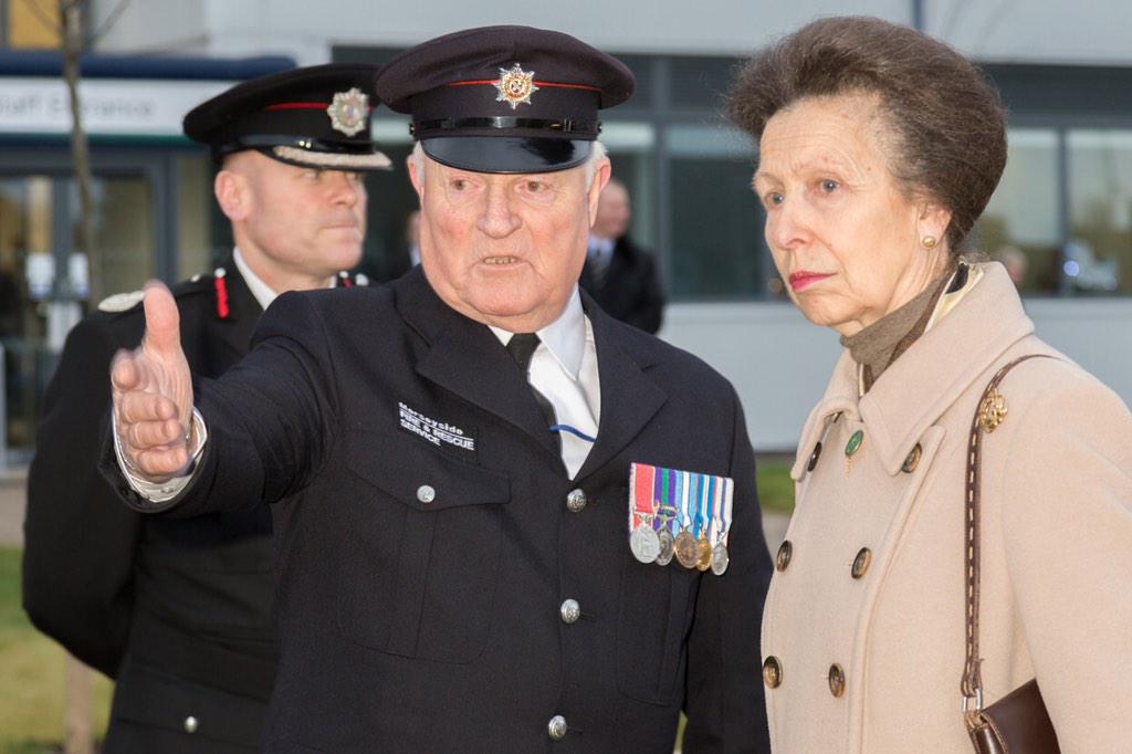 FireMuseumLpool's tweet image. The Princess Royal is introduced to the crew , and tell's us they have a similar open topped appliance at #Sandringam