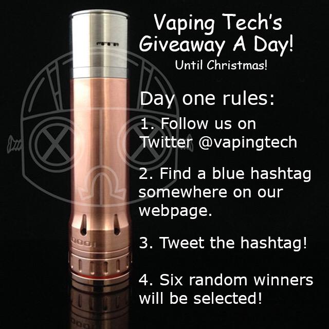 VapingTech's tweet photo. Free!! Check the rules for the first day of our giveaway a day! Good luck & happy holidays! #vapingtech #giveawayaday http://t.co/itJV794zX0