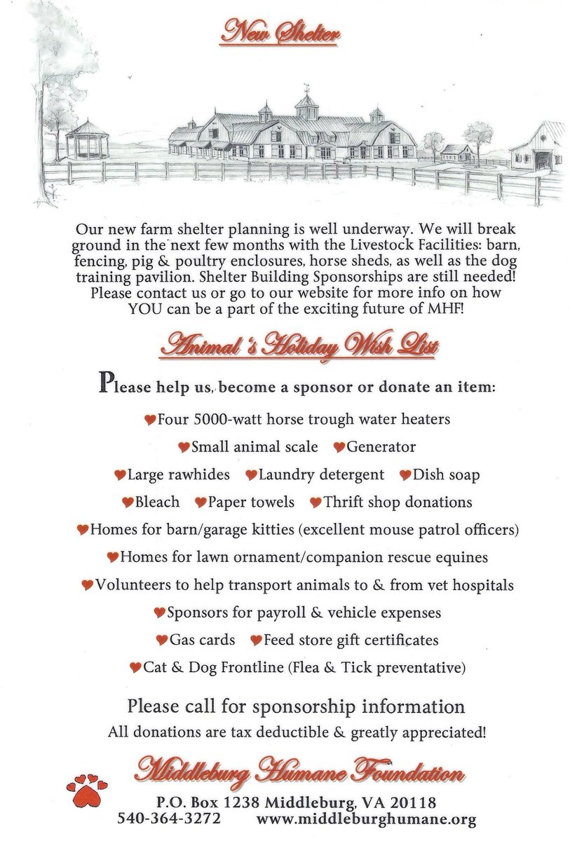 MiddleburgVA's tweet photo. #Holiday Wish List for our furry &amp; feathered friends at Middleburg Humane Foundation http://t.co/uVB5N99pyb #animals http://t.co/b1M4wmkfrX