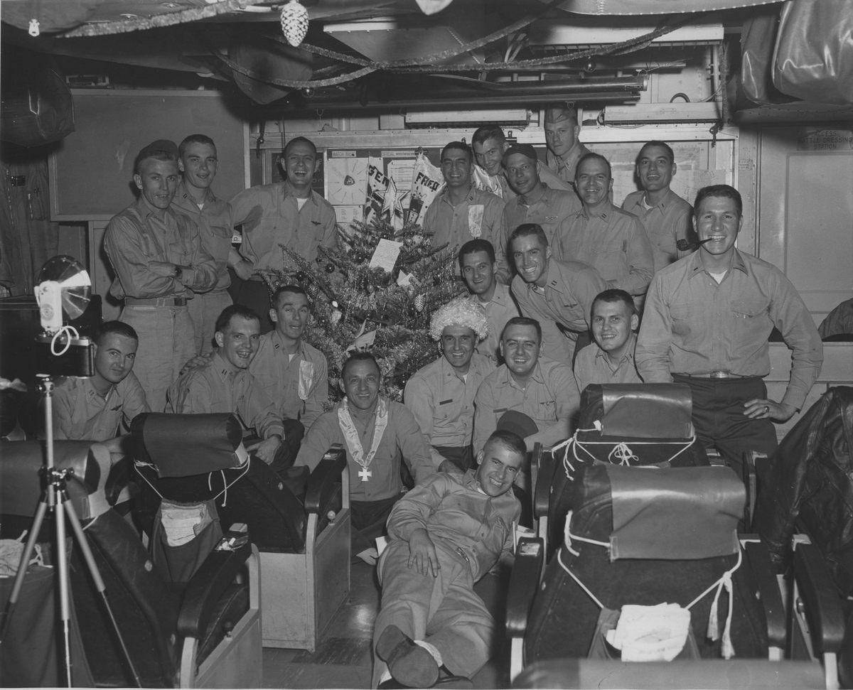#FBF These VA-113 pilots on the #USSHANCOCK CV-19 made the most of Christmas away from home in 1961. #holidays