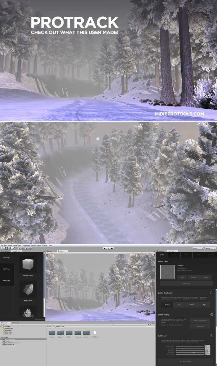 indieprotools's tweet photo. boss fan made procedural #unity3d race track! nice static meshes! #gamedev #indiedev #sidefx #protrack http://t.co/CgS51jEr2C