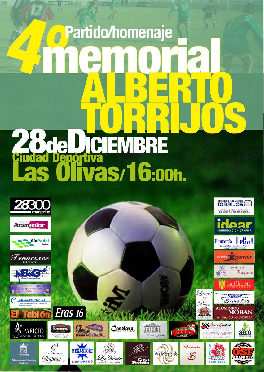 28300Magazine's tweet photo. Un año más se celebra el partido-homenaje 
MEMORIAL ALBERTO TORRIJOS.
Aquí os dejamos el cartel del evento. 
Saludos! http://t.co/iE4MLDQ6D8