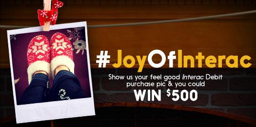 INTERAC's tweet photo. Hurry! The #JoyOfInterac contest is almost finished. Show us your feel-good @Interac purchase & you could win $500 http://t.co/WIv85Nyk0W