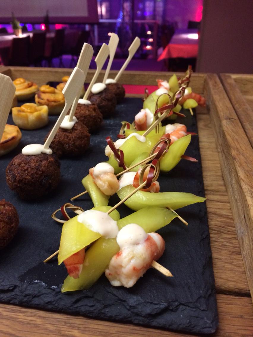 Greengages's tweet photo. Canapés in Alderley Edge, poached prawn and pickled cucumber smoked beef &amp; carrot pies, onion chestnut bahji. http://t.co/SUf4t6QbuW
