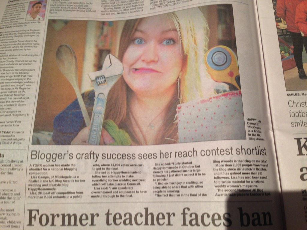 Happy_Homemade's tweet photo. Omg there's a piece in the @yorkpress about how I'm in the final of the @UKBlogAwards! #soproud #ivearrived http://t.co/YjRC38plG2