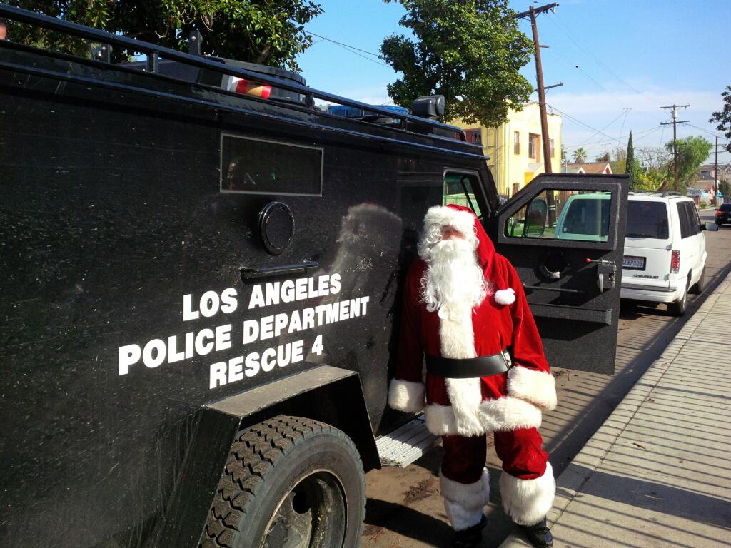 LAPD SWAT in Newton Division giving 100's of toys out to community children today.