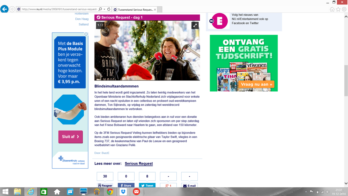 #4eSA wordt vermeld op nu.nl: "Ook bieden ambtenaren hun diensten belangeloos aan in ruil voor een donatie aan #SR14"