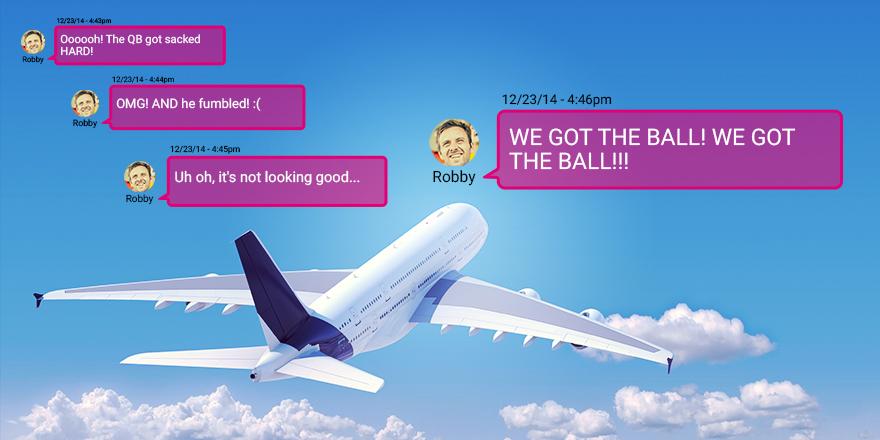 TMobile's tweet photo. You can text from the air with our Gogo in-flight texting. Try not to kick the seat in front of you with excitement. http://t.co/PNQALHIOuF