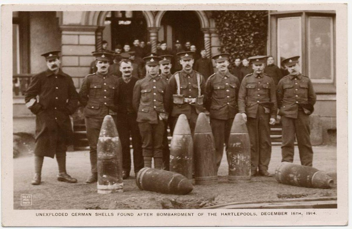 100YearsBack's tweet image. Unexploded German shells found after bombardment of the Hartlepools, December 16th, 1914