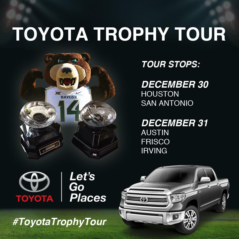 Back-to-back Big 12 trophies are headed your way. Follow <a href="/BaylorAthletics/">Baylor Athletics</a>/@BaylorIMG for details. #toyotatrophytour