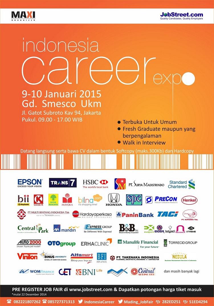 Kunjungi..JobFair BERKUALITAS! 9-10 Jan 2015 di UKM SMESCO CONV. HALL. Info 085702018769/51ED4294 <a href="/LowonganJakarta/">Lowongan Jakarta</a>
