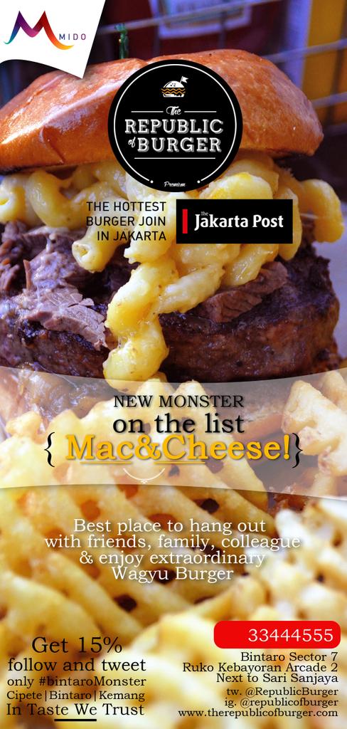 edowikar's tweet photo. Hello #bintaro Citizens,lets visit&amp; enjoy our Mac&amp;Cheese #Monster #BurgerGourmet &amp;get discount only @ #BintaroMonster http://t.co/Gkb9K32k4h