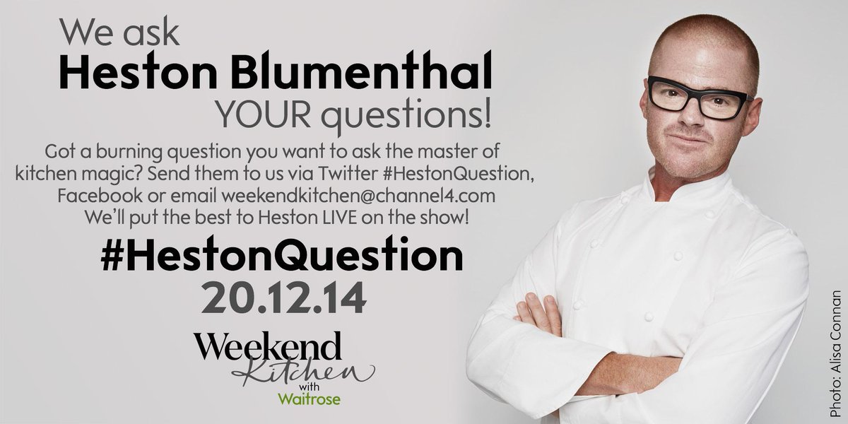 Chef extraordinaire Heston Blumenthal on #WeekendKitchen NOW. Got a #HestonQuestion? SEND! BEST asked LIVE