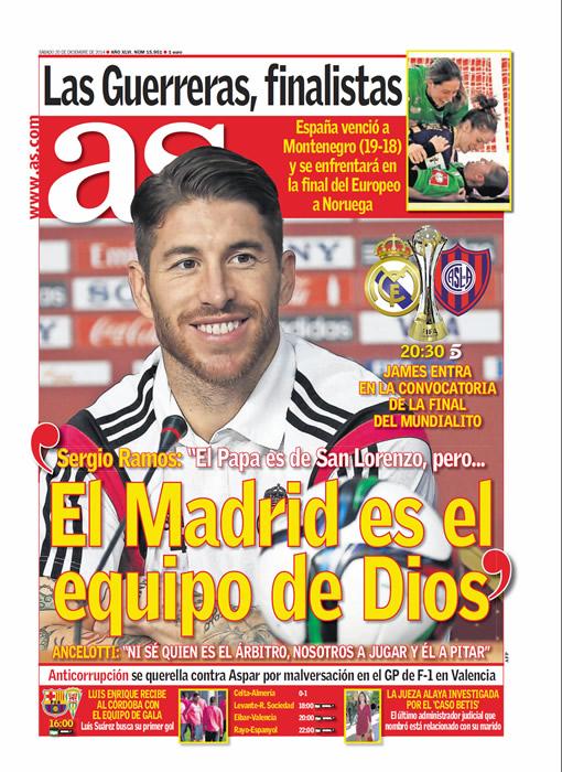 diarioas's tweet photo. ¡Buenos días! Esta es nuestra portada de hoy en http://t.co/dkVREJGmkb: 'El Madrid es el equipo de Dios' http://t.co/NFX89EZj8o