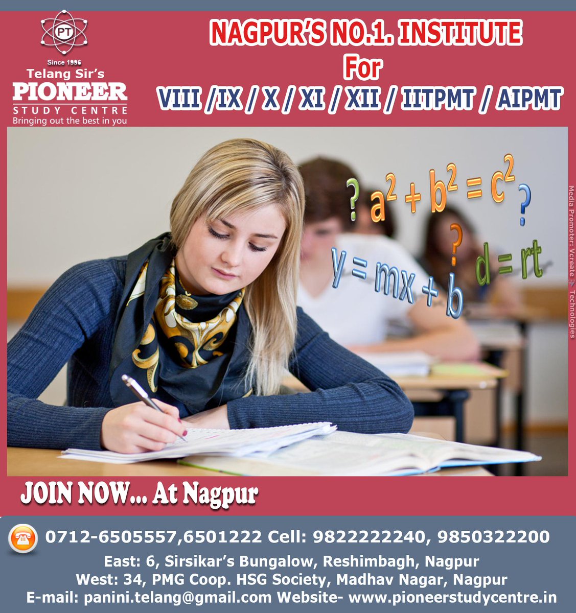 Pioneerstudyce1's tweet photo. Coaching for XI,XII,IIT(Main &amp; Advanced) PMT,AIPMT.
Coaching for IIT Foundation* for VII,IX &amp; X. @Pioneerstudyce1 http://t.co/8o4AK89mRx