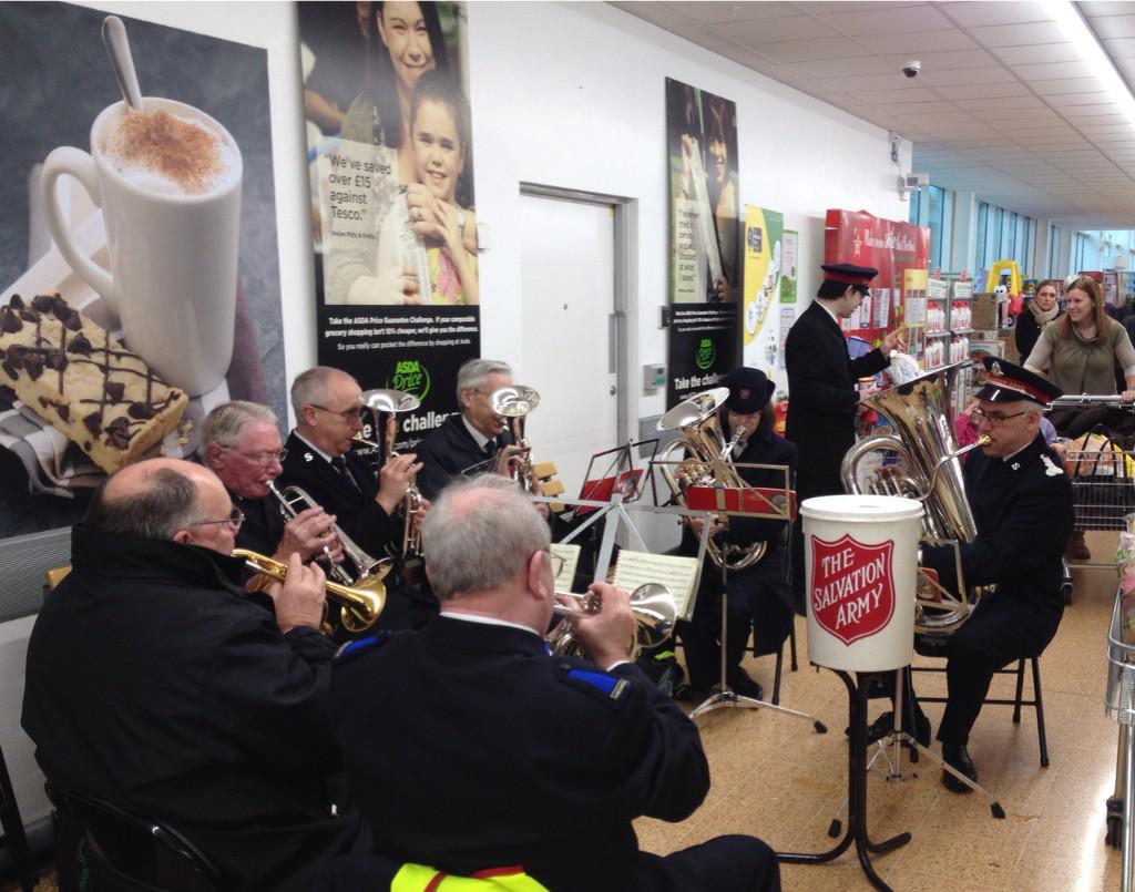 AsdaLongwell's tweet photo. The @salvationarmyuk Brass band are playing, which can only mean one thing: it's nearly Xmas! http://t.co/Maw0cp34Sr