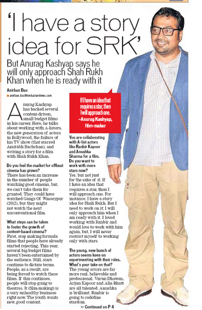 #AnuragKashyap's got a film for <a href="/iamsrk/">Shah Rukh Khan</a> ? Read <a href="/htcafe/">HT Café</a> page 1! <a href="/dasanirban139/">Anirban Das</a> <a href="/HTMumbai/">HTMumbai</a>