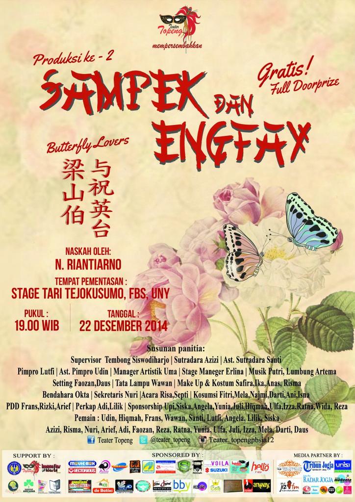 TeaterCermiN__'s tweet photo. Senin, 22Des2014 | teater Topeng dengan naskah Sampek dan Engtay | pukul 19.00 | @ stage tari fbs uny | gratis http://t.co/PRHCFbBCz0