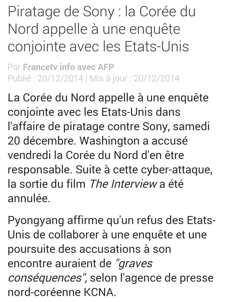 dric_c_chick's tweet image. #SonyGate Rebondissement diplomatique coréen après les accusations du FBI &amp;amp; Washington #BreakingNews @francetvinfo