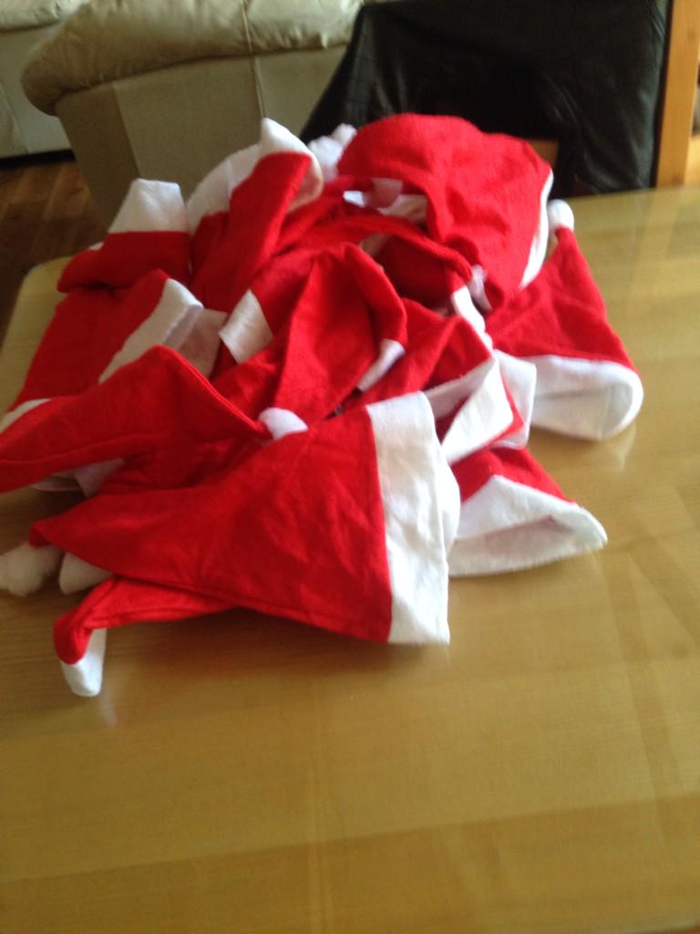 CalR95's tweet image. Came home with 25 Santa hats after a night out 👍 all of which have been donated to a charity swim #notallbad