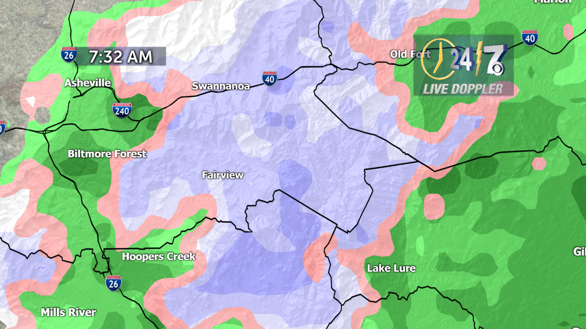 WSPA7's tweet image. Light snow is just east of I26 and Asheville along I40. Moving east. Ending soon. wspa.com/weather