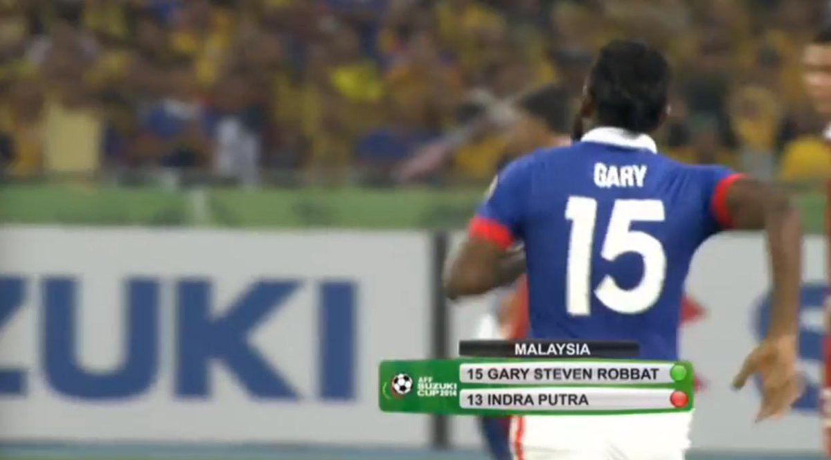 78' SUB for Malaysia: Indra Putra OFF, Gary Robbat ON #AFFSuzukiCup http://t.co/yfkdGa618w