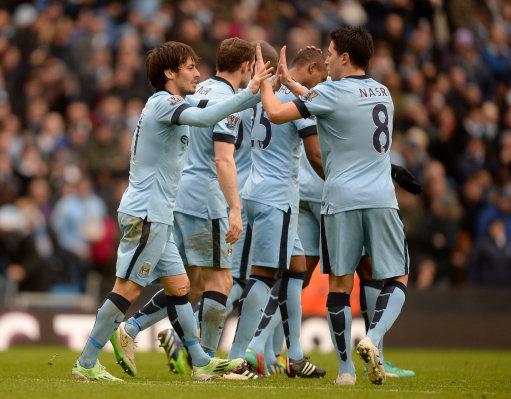 KicauMCFC's tweet photo. Selebrasi dari para pemain City usai Gol dari David Silva. http://t.co/sNv1lAuxma