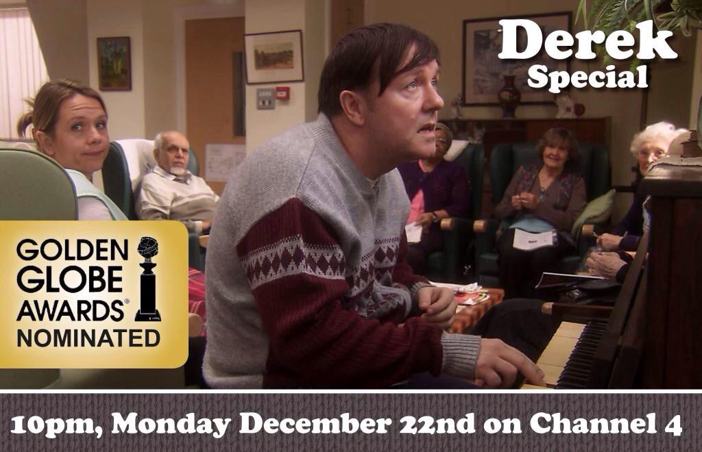Derek (@derektvshow) on Twitter photo RT if you'll be watching <a href="/goldenglobes/">Golden Globes</a> nominated <a href="/rickygervais/">Ricky Gervais</a> in the #Derek Special on Monday at 10pm! RT if you'll be watching <a href="/goldenglobes/">Golden Globes</a> nominated <a href="/rickygervais/">Ricky Gervais</a> in the #Derek Special on Monday at 10pm!