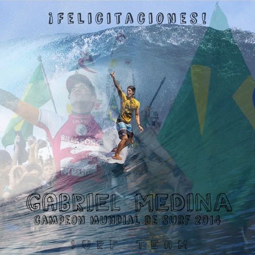 SurfTeamARG's tweet photo. Saluden al nuevo campeón mundial, @gabrielmedinaaa!
Primer latino en ganar el ASP World Tour! #BillabongPipeMasters http://t.co/f3leZI7rl6