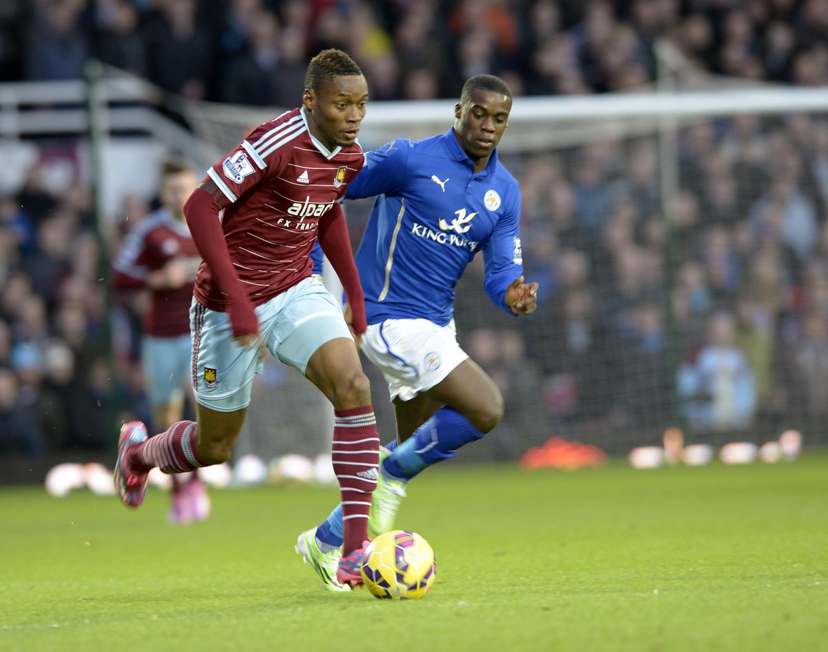 WestHam's tweet photo. PIC: @iamdiafrasakho on the charge against Leicester City. #WHULEI #COYI http://t.co/7SB5YcOJit