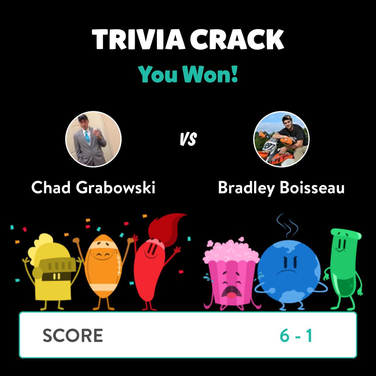 chadgrab's tweet image. Chad Grabowski just won a game against Bradley B. in Trivia Crack!  triviacrack.com/en/landing