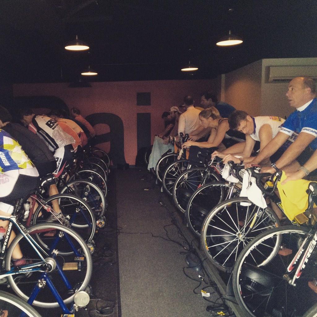 TheCoachChad's tweet photo. Another group taking on our @TheSufferfest #getfast2015 class number 2! #packedhouse http://t.co/WMe6JhMqIo