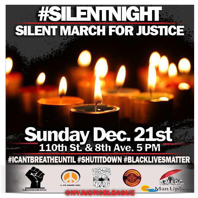 UncleRUSH's tweet photo. Sunday, 5PM. NYC. #SilentNight March. 

Respect to @NYjusticeleague @MillionsMarch @EricaFordNYC http://t.co/xpsXDtnGEl