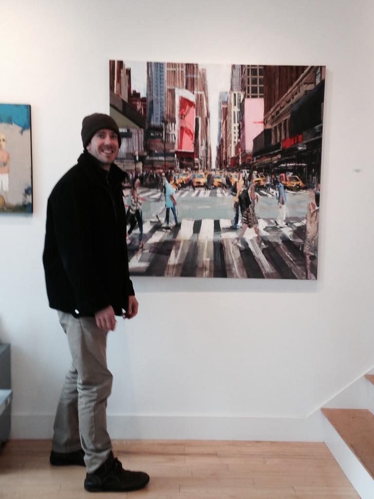 Kobalt_Gallery's tweet photo. Just arrived - Sean Flood's newest painting, Outside Penn Station, Oil on Canvas, 48x48. http://t.co/3CMVQIE6F9