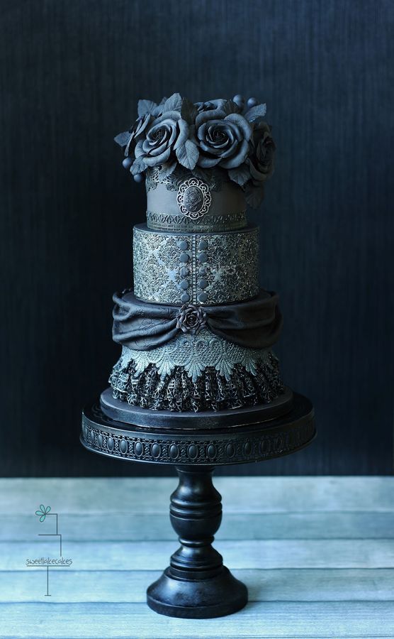 Til Death: "50 Shades of Black" Wedding Cake by Tamara of Sweet Lake Cakes.