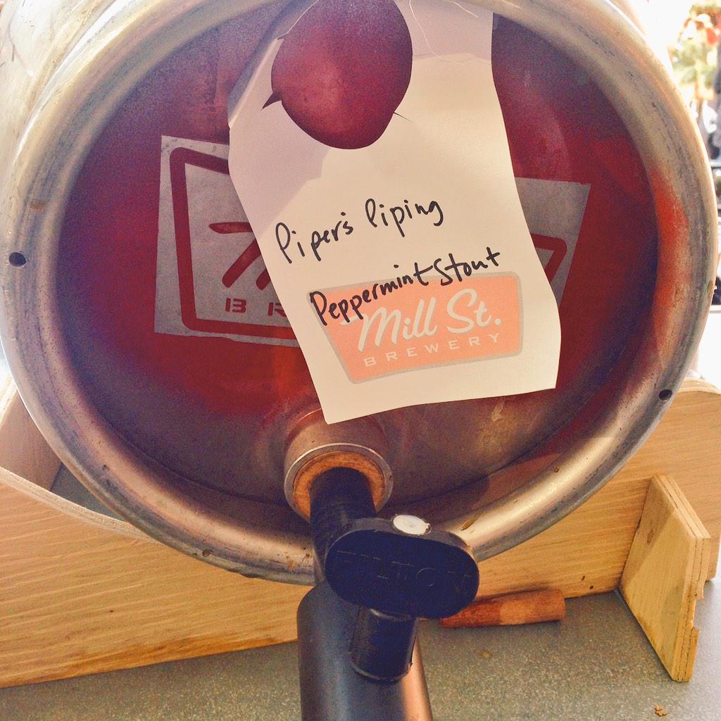millstbeerhall's tweet photo. Just tapped! #12CasksofChristmas Peppermint Stout! $5 pints till dry! Thanks for tapping Glen! #OnCask #TCM14 http://t.co/BVb4rf5adc