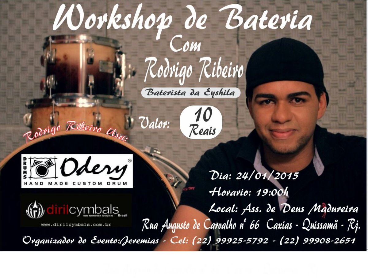 jeredr11's tweet photo. @Sergio_Assuncao vem aí workshop de bateria com Rodrigo Ribeiro baterista da cantora eyshila.Em Quissama-RJ 24/01/15 http://t.co/Xh8jalzNC3