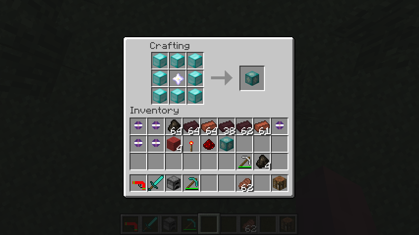 The crafting of a wither infused diamond block