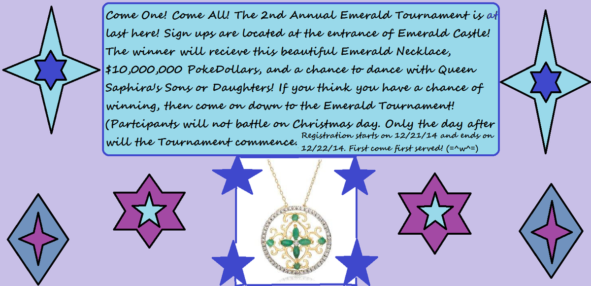 "Hm? What's this?" *sees a poster on the ground and reads it* "Saphira's having a Tournament? I might go watch it."