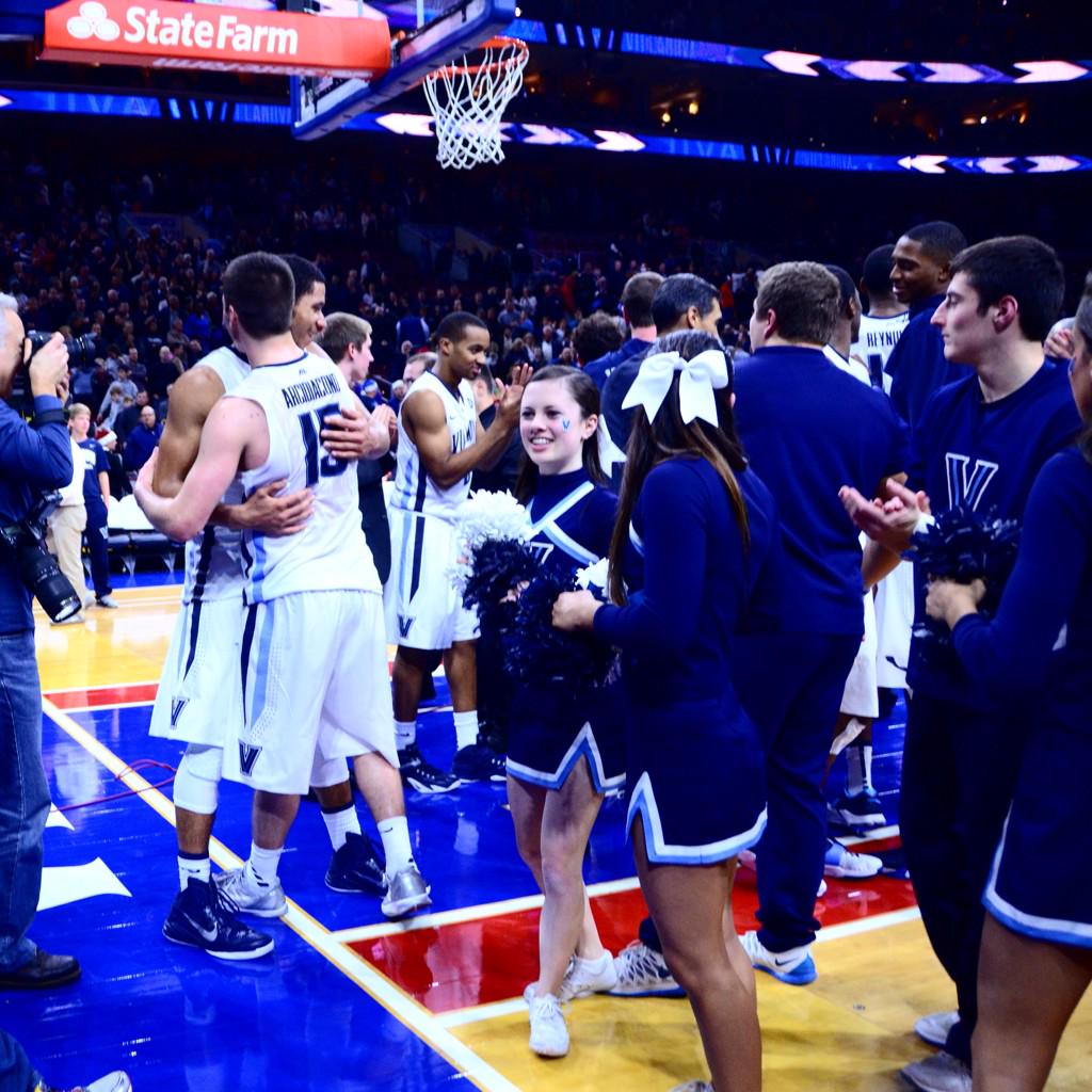 NovaAthletics's tweet photo. Post-game celebration @NovaMBB @VillanovaCheer #CusevsNova #NovaNation http://t.co/m1wpFszkmQ