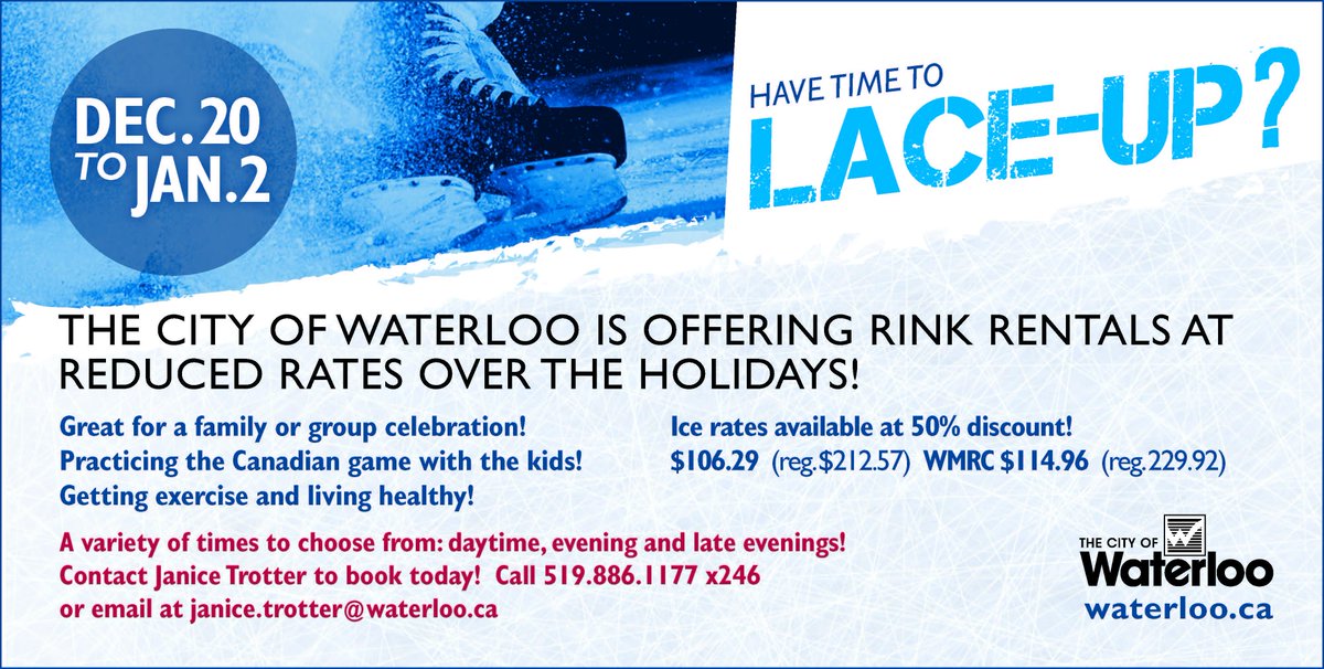 citywaterloo's tweet photo. Skate off that ridiculous holiday dinner - we've got half-priced ice rentals at RIM Park and WMRC Dec 20-Jan 2 http://t.co/B9fKuAPp7c