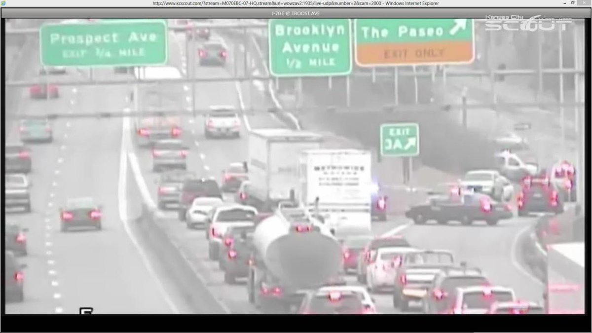 Traffic stacking up on I-70 @ The Paseo after protest group tries to block highway. m.kshb.com/1w9NeeD