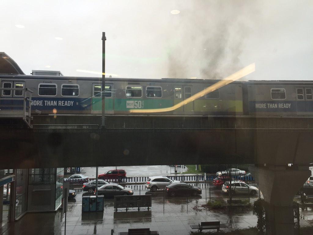 ScanBC's tweet image. #Richmond Fire is on scene with a Canada Line Train on fire at the Aberdeen Station. Expect Delay. Pic @robinleung
