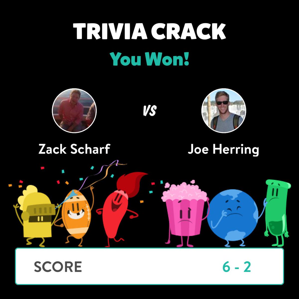 ZackScharf2's tweet photo. Zack Scharf just won a game against Joe Herring in Trivia Crack!  http://t.co/3H40QaVgXF http://t.co/DET3iE0c89