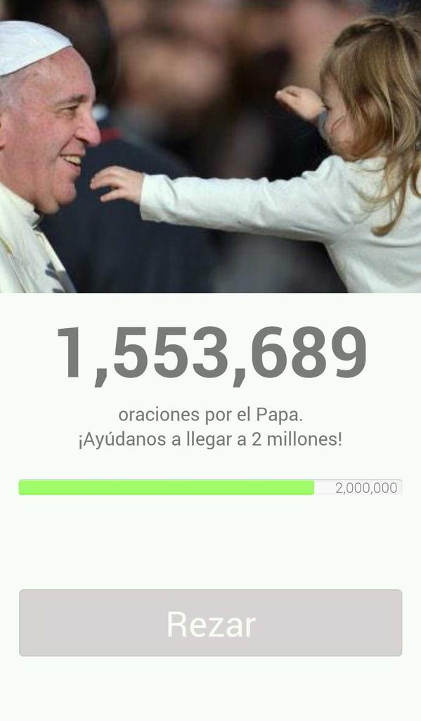 IvanZamudio9's tweet photo. ¡GRACIAS! Ayúdanos a llegar a 2 millones de oraciones por el #PapaFrancisco !!! -> http://t.co/LKRRTYBTuG http://t.co/N6lUVWBcBI